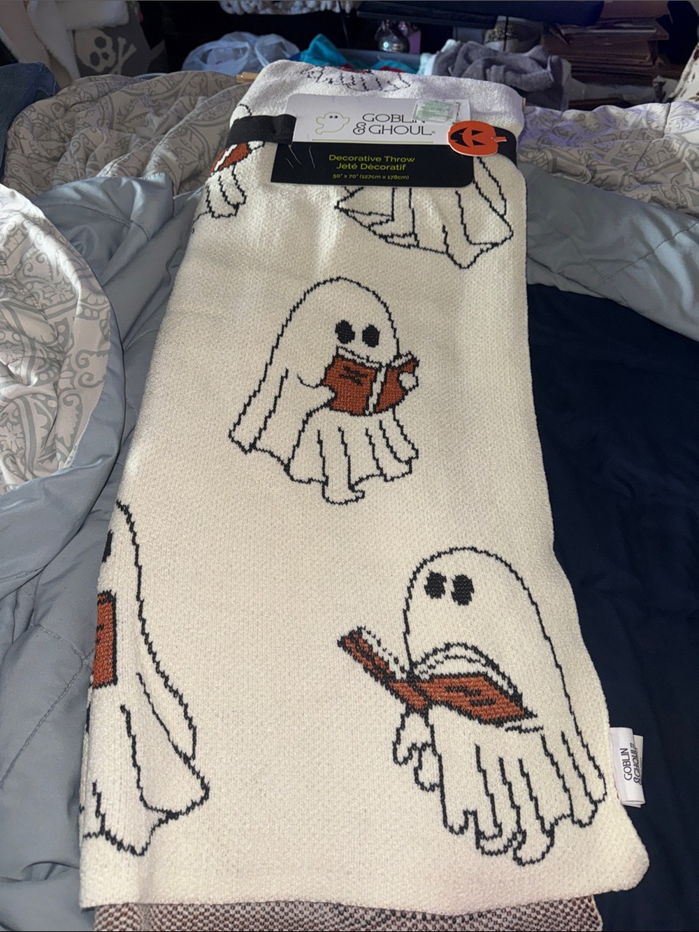 Goblin & Ghoul Cream Ghost Decorative Throw Blanket